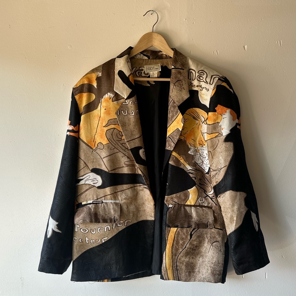 Abstract-Print Oversized Blazer in Black and Tan - Picture 5 of 7